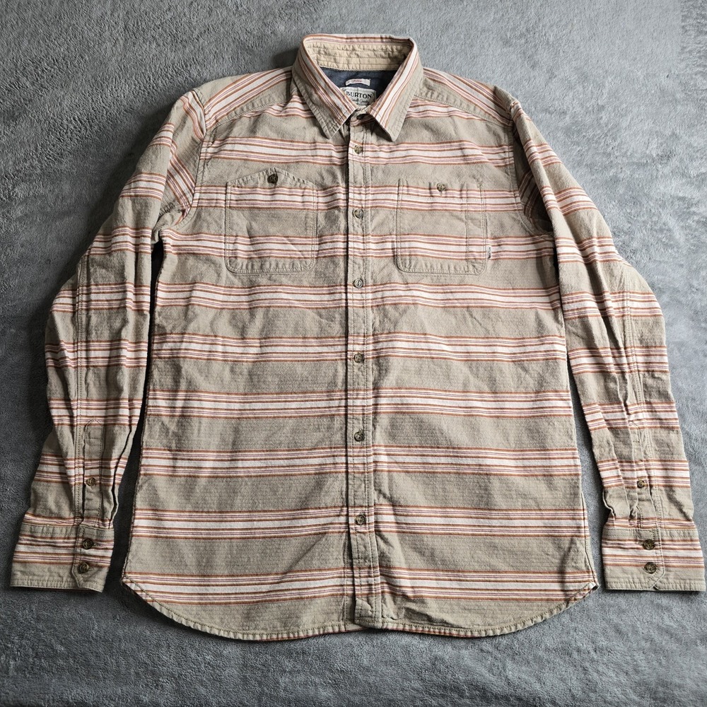 Burton Durable Goods Dryride Vintage Button Down Shirt sz L Tan Brown Striped